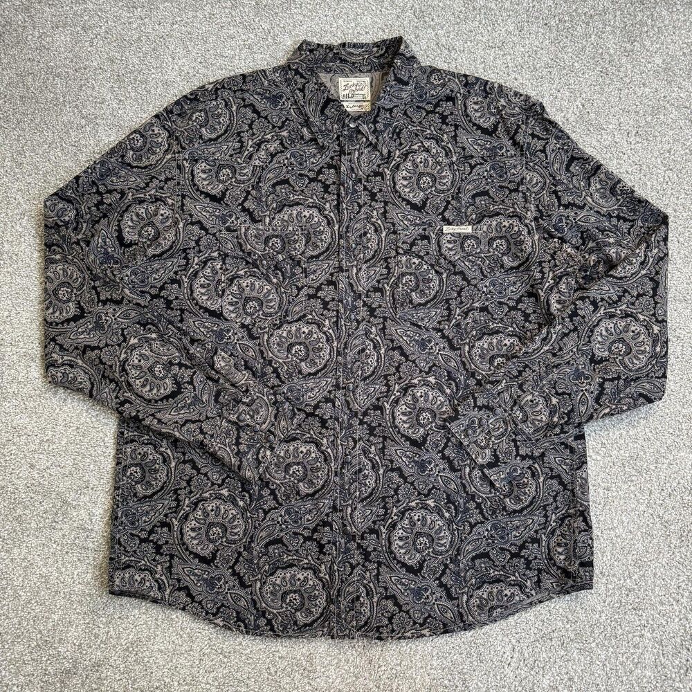 Lucky Brand Shirt Mens XL Black Paisley Long Sleeve Western Button Front Cotton